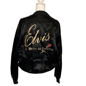 Vintage ELVIS  Women's Black Bomber Jacket with Gold Embroidery